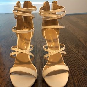 White straps high heels
